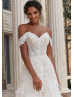 Beaded Ivory Lace Tulle Open Back Ruffled Wedding Dress